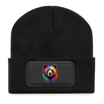 Bear in rainbow colors - Recycled Patch Beanie - black - Front