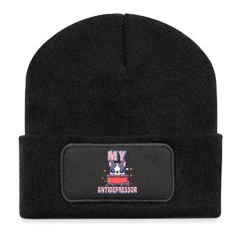 My Antidepressor Bouledogue Français Humour Chien - Beanie recyclé à patch - noir - Devant