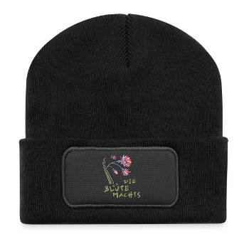 Kaktus mit Blüte und Spruch - Recycelte Patch Beanie - Schwarz - Vorne