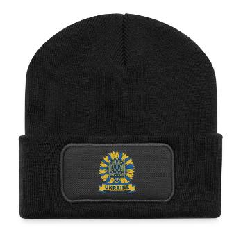 Ukrainian Sunflower Emblem - Recycled Patch Beanie - black - Front