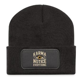 Karma Notice Eye Design, Motivationsspruch - Recycelte Patch Beanie - Dunkelgrau - Vorne