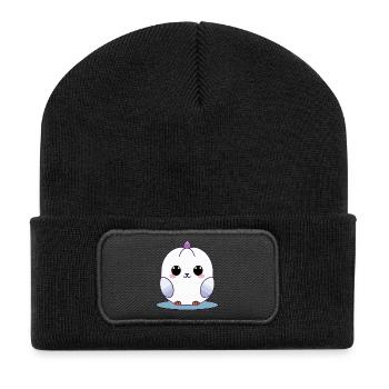 Kawaii White Chick with Purple Accents - Recycled Patch Beanie - black - Front