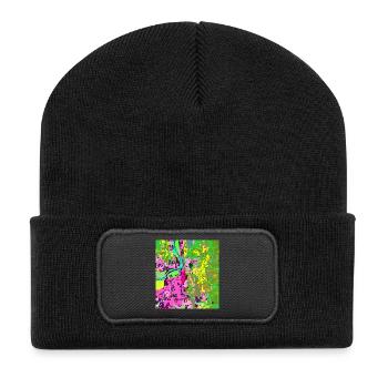 Neonfarbene Stadt-Vibes - Recycelte Patch Beanie - Schwarz - Vorne