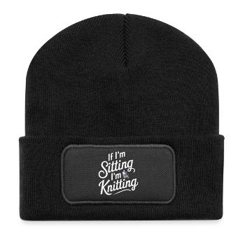 Wenn ich sitze, stricke ich - Recycelte Patch Beanie - Schwarz - Vorne