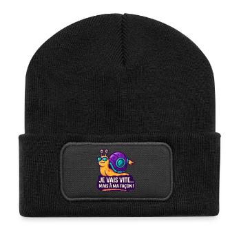 Kosmische Schnecke in der Sonne - Recycelte Patch Beanie - Schwarz - Vorne