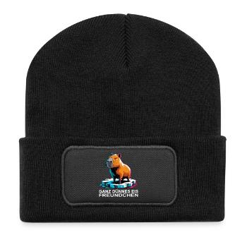 Capybara Meme – Ganz dünnes Eis Spruch - Recycelte Patch Beanie - Schwarz - Vorne