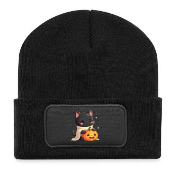 Halloween Cat with Halloween Pumpkin - Recycled Patch Beanie - black - Front