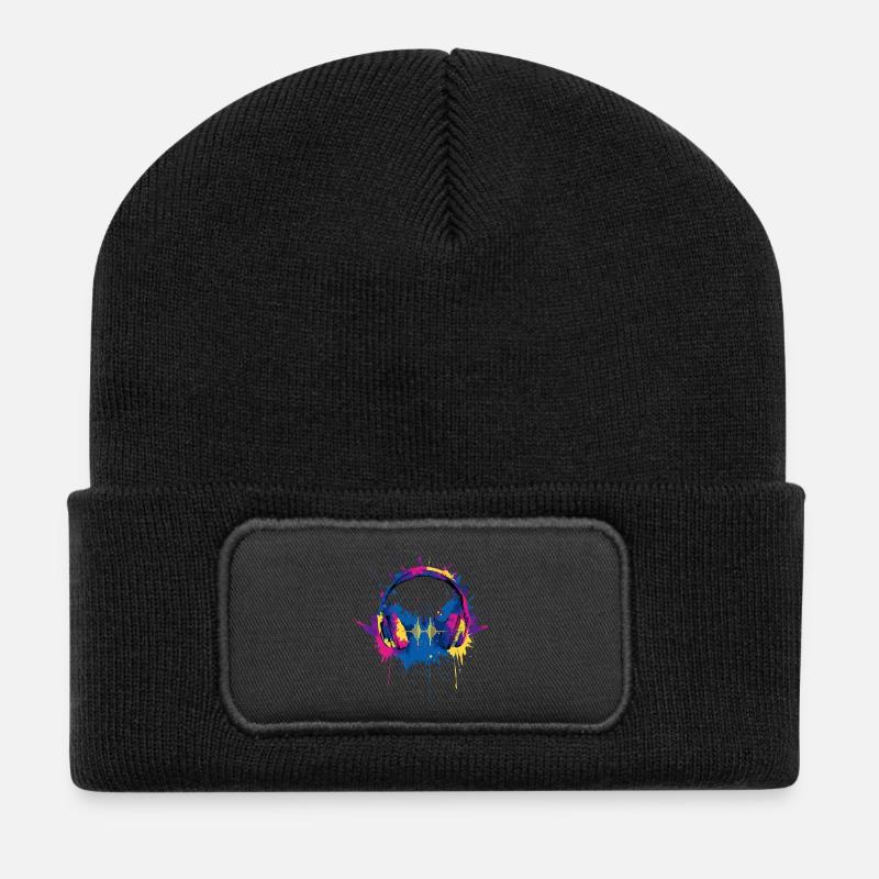Vibrant_Music_Headphones_Equalizer_Splash - Beanie recyclé à patch - noir