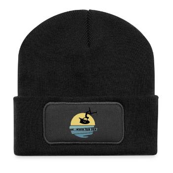 Wingfoil Sonnenuntergang - Recycelte Patch Beanie - Schwarz - Vorne