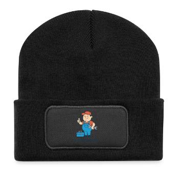 Héros de réparation en salopette. Enfin ça marche - Beanie recyclé à patch - noir - Devant