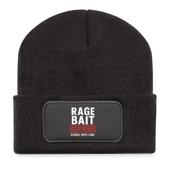 Rage Bait Poignée certifiée avec soin, drôle - Beanie recyclé à patch - charbon - Devant