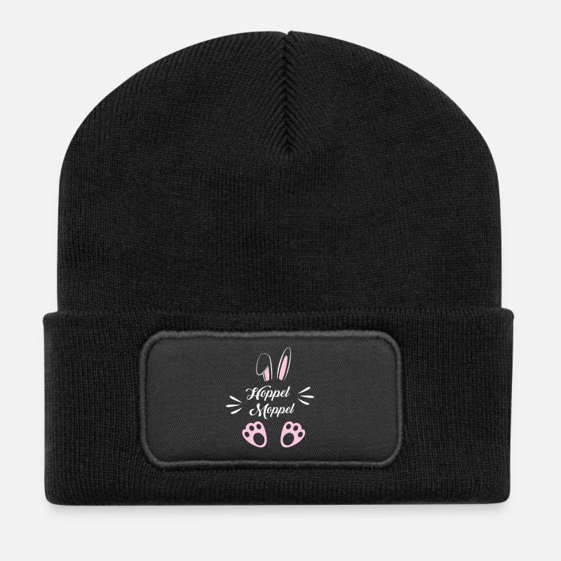 Hoppel Moppel Hasenmotiv - Recycelte Patch Beanie - Schwarz