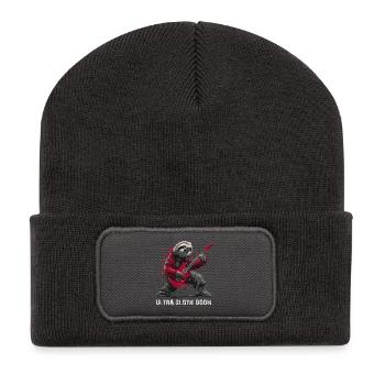 Ultra Sloth Doom – Metal-Faultier mit Gitarre - Recycelte Patch Beanie - Dunkelgrau - Vorne