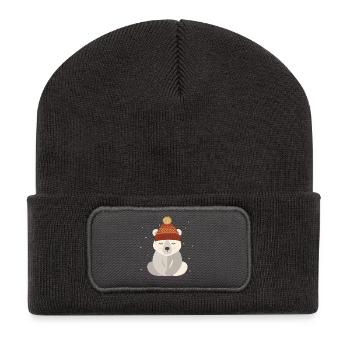 Schlafender Eisbär mit Wintermütze – Wintermotiv - Recycelte Patch Beanie - Dunkelgrau - Vorne