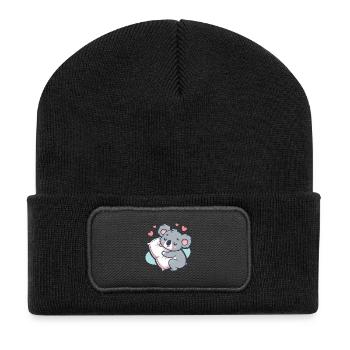 Koala Kuschel- und Herzkissen - Recycelte Patch Beanie - Schwarz - Vorne