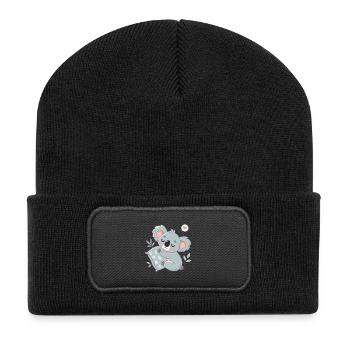Koala Süßes Lesen und Umarmungen - Recycelte Patch Beanie - Schwarz - Vorne