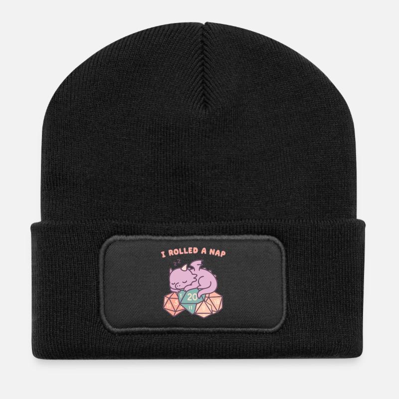 Nickerchen Rollender Drache - Recycelte Patch Beanie - Schwarz