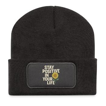 Bleib positiv Sonnenblumenleben - Recycelte Patch Beanie - Dunkelgrau - Vorne