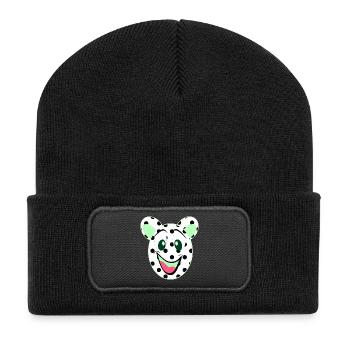 Lachender Bärenkopf mit Punkten - Recycelte Patch Beanie - Schwarz - Vorne