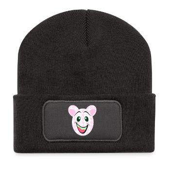 Sourire à motifs floraux d’ours - Beanie recyclé à patch - charbon - Devant