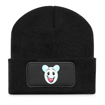 Smiling bear with floral pattern - Recycled Patch Beanie - black - Front
