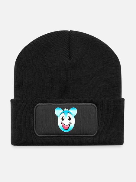 Fröhlicher Blau Weiß Bärenmaskottchen - Recycelte Patch Beanie - Schwarz