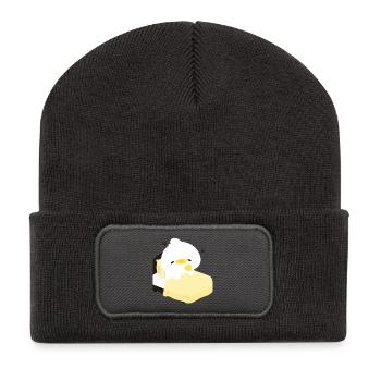 Canard douillet et endormi sur un lit jaune - Beanie recyclé à patch - charbon - Devant
