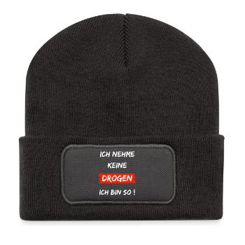 Ich nehme keine Drogen - Ich bin so - Recycelte Patch Beanie - Dunkelgrau - Vorne