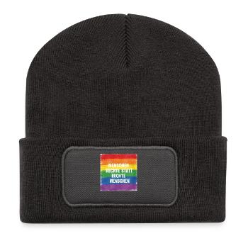 Pride Design: Menschenrechte statt rechte Menschen - Recycelte Patch Beanie - Dunkelgrau - Vorne