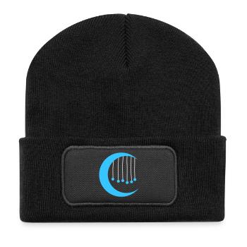 Blauer Mond mit Windspiel - Recycelte Patch Beanie - Schwarz - Vorne