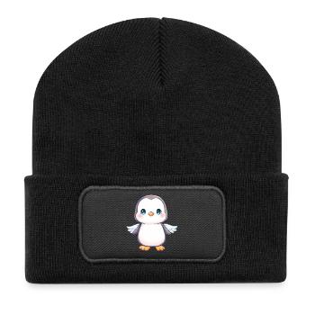 Süßer Pinguin Cartoon Engel Kawaii Chibi - Recycelte Patch Beanie - Schwarz - Vorne