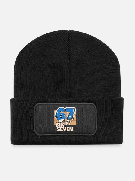 67 Six Seven meme Sauna Spa - Italienisch Lust - Recycelte Patch Beanie - Schwarz