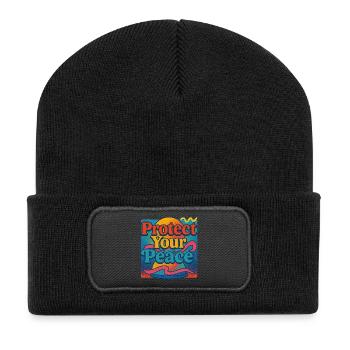 Protégez votre paix Coucher de soleil rétro - Beanie recyclé à patch - noir - Devant