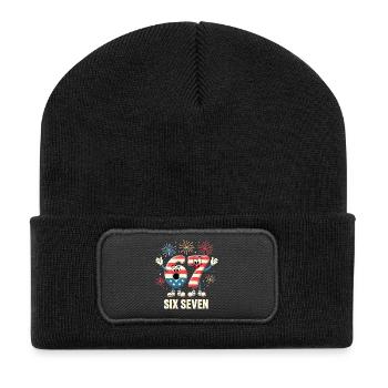 US Flag 67 Memes Six Seven - Recycelte Patch Beanie - Schwarz - Vorne