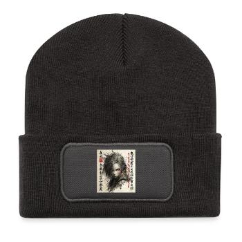 Dark Shinobi Portrait in Ink Style - Recycled Patch Beanie - dark grey - Front