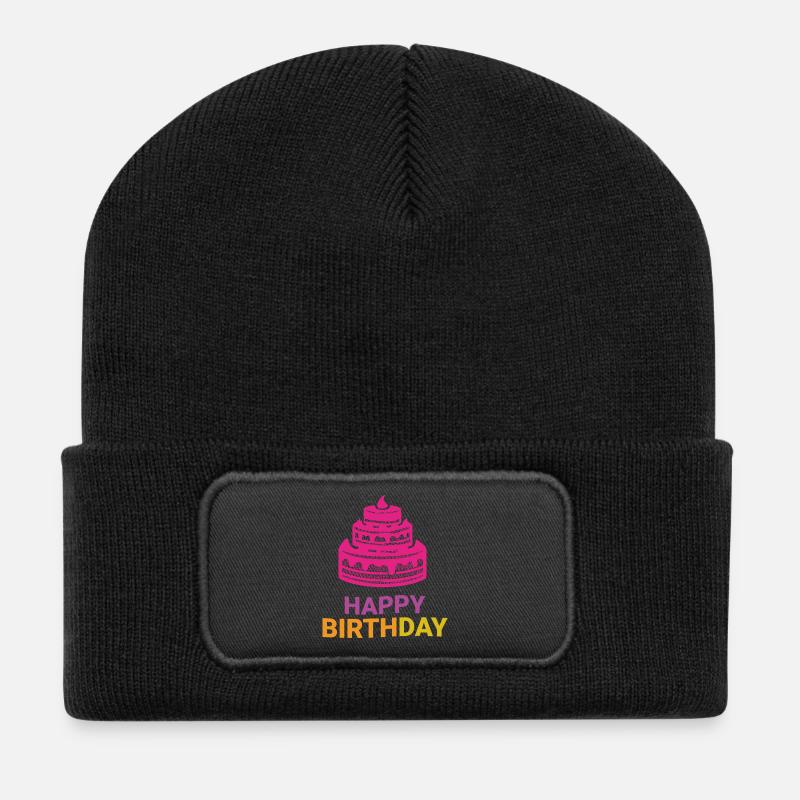 Layered Birthday Cake Emblem - Recycled Patch Beanie - black