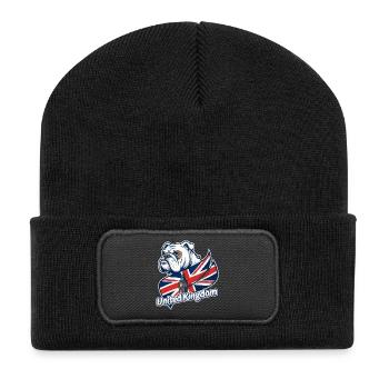 Bulldog with UK flag and Big Ben - Recycled Patch Beanie - black - Front