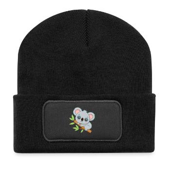 Baby-Koala auf einem Ast - Recycelte Patch Beanie - Schwarz - Vorne