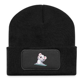 Koala Yoga Pastell-Zen - Recycelte Patch Beanie - Schwarz - Vorne