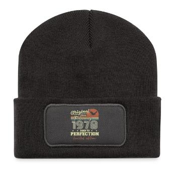 Anniversaire février 1978 - Beanie recyclé à patch - charbon - Devant