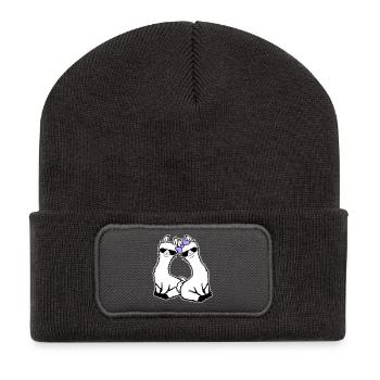 2 Lamas Paar Verliebt Cool Sonnenbrille Sitzend - Recycelte Patch Beanie - Dunkelgrau - Vorne