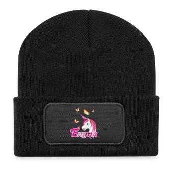 Emma, nom de jeune fille, prénom préféré - Beanie recyclé à patch - noir - Devant