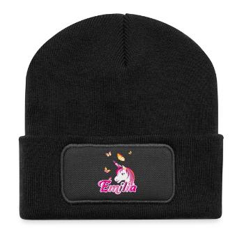 Emilia, nom de jeune fille, prénom préféré - Beanie recyclé à patch - noir - Devant
