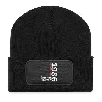 1986 vintage typographic style - Recycled Patch Beanie - black - Front