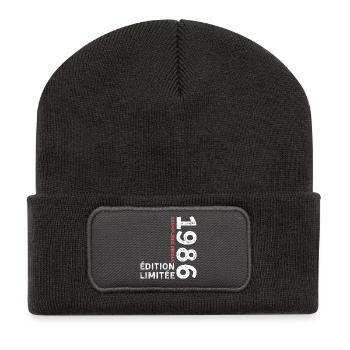 Année 1986 au style typographique vintage - Beanie recyclé à patch - charbon - Devant