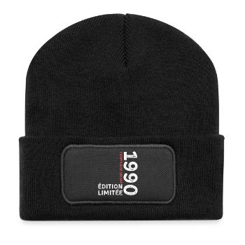 1990's vintage typographic style - Recycled Patch Beanie - black - Front