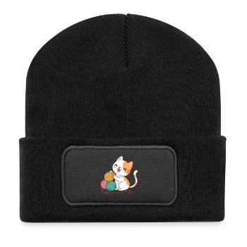 Chaton et Pelotes Colorées - Beanie recyclé à patch - noir - Devant
