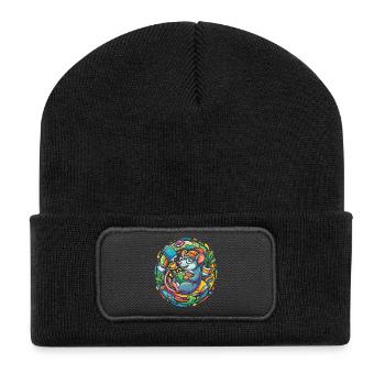 Leseratte im Bücherkreis Lesefluss Bücherwurm - Recycelte Patch Beanie - Schwarz - Vorne