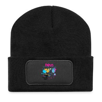 Paris Frankreich Stadt Skyline Eiffelturm Graffiti - Recycelte Patch Beanie - Schwarz - Vorne