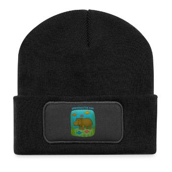 Nilpferd im Unterwasserspiel - Recycelte Patch Beanie - Schwarz - Vorne